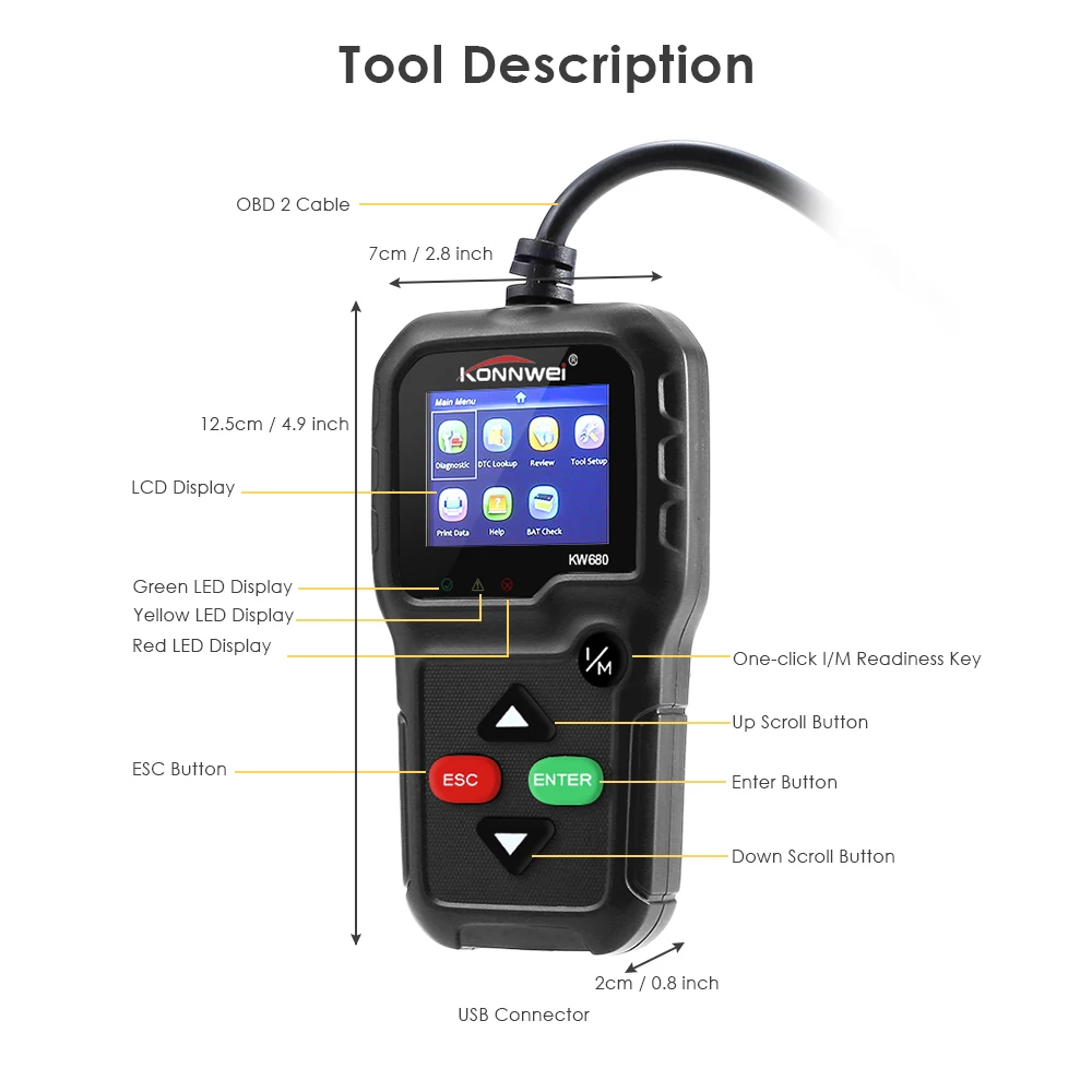 Konnwei KW680 OBD2 сканер Бортовая Диагностика машины Авто диагностический инструмент