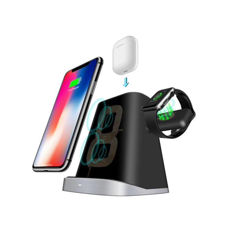 Беспроводное зарядное устройство 3 в 1 подставка для быстрой зарядки iPhone Qi