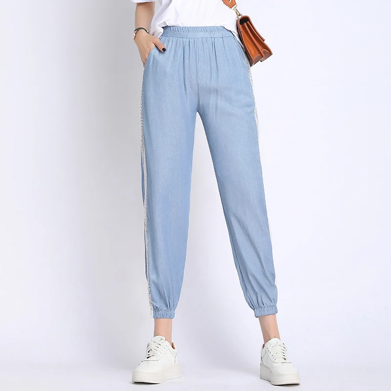 Для женщин Pantalon плюс Размеры S-3XL летние штаны досуг брюки Высокая Талия Упругие