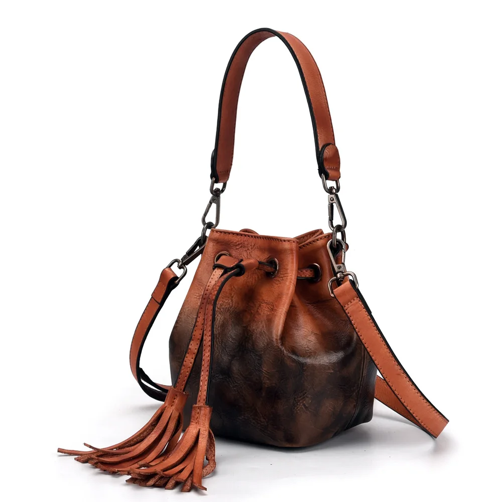 High Quality Real Cowhide Women Shoulder Messenger Bags Cross Body Handbag Leisure Vintage Genuine Leather Tote Bucket Bag | Багаж и сумки