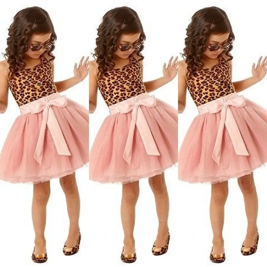 Toddlers Newborn Kids Baby Girls Leopard print Vest Sleeveless Bow Tutu Dresses Party Princess Tulle Dress Cute Clothes 2-8T | Детская