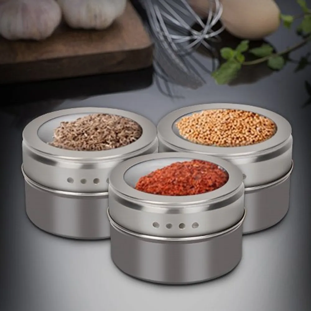 Баночка для специй на магните набор с наклейками банки из нержавеющей стали