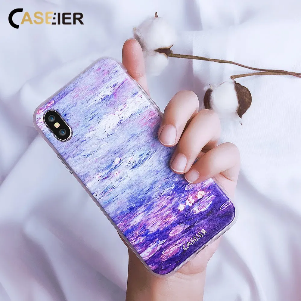 Caseier чехол для iPhone X XS MAX XR 8 7 6 6s Plus Мягкий силиконовый картина Моне масляными