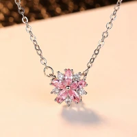 sakura necklace female cute flower pink copper jewelry crystal flower pendant necklace gift party ladies fashion jewelry