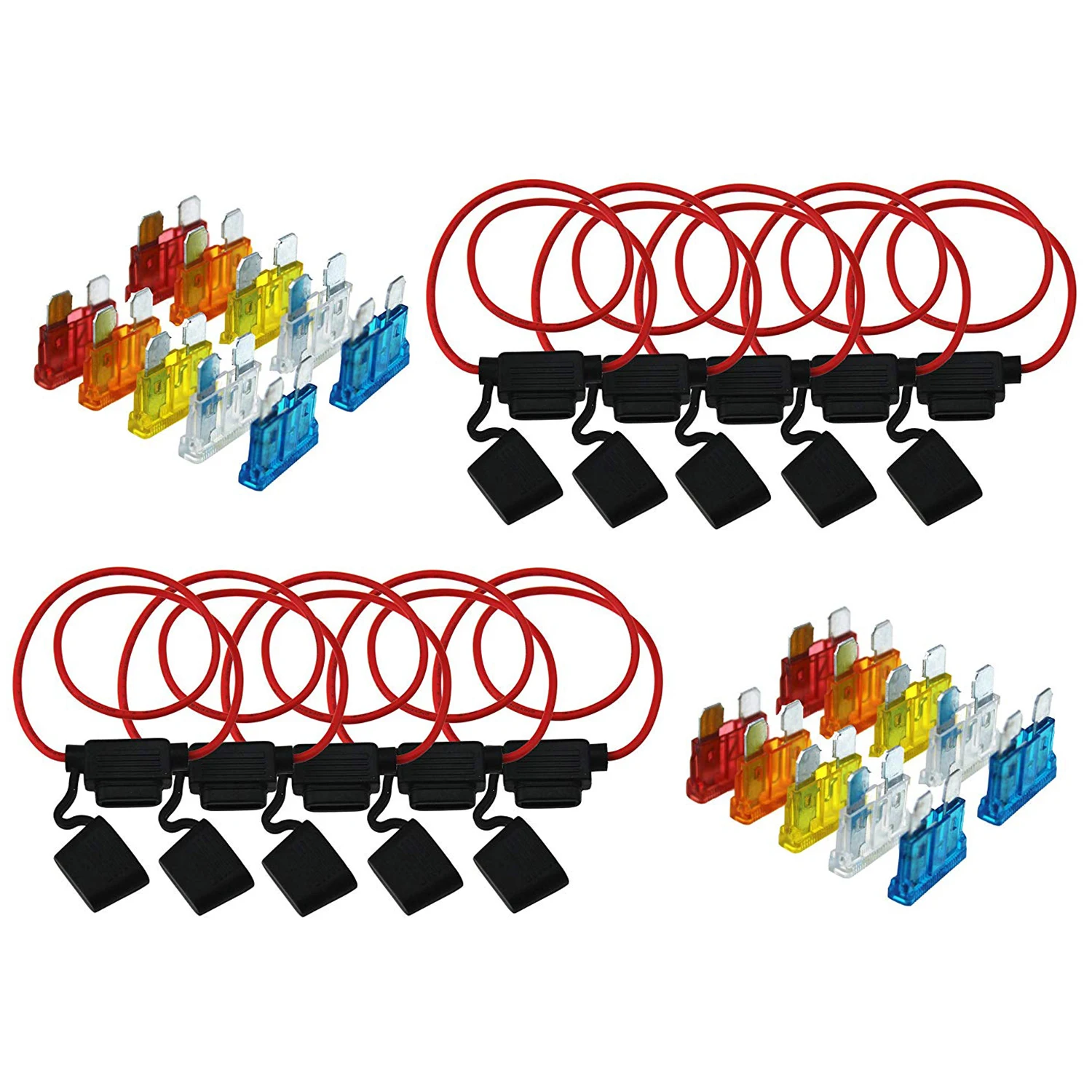 10pcs Inline 16 AWG Blade ATM Medium In-Line Fuse Holder for Car Boat Truck with line insurance seat 30cm Wire and 20PCS fuses |
