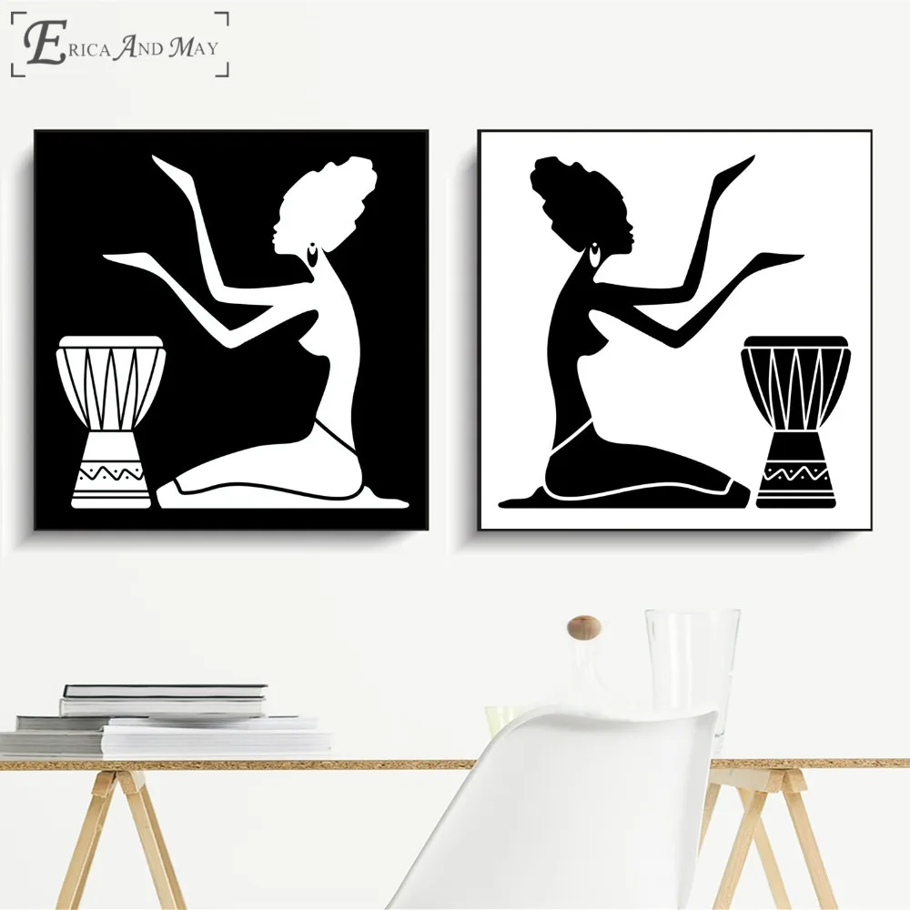 

African Women Silhouette Vintage Poster Prints Oil Painting On Canvas Wall Art Murals Pictures For Living Room Decoration