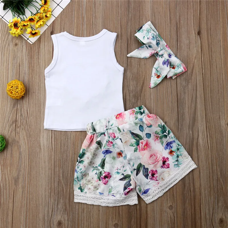 3 шт. повседневный жилет с цветочным принтом кружевные шорты и повязка на голову |