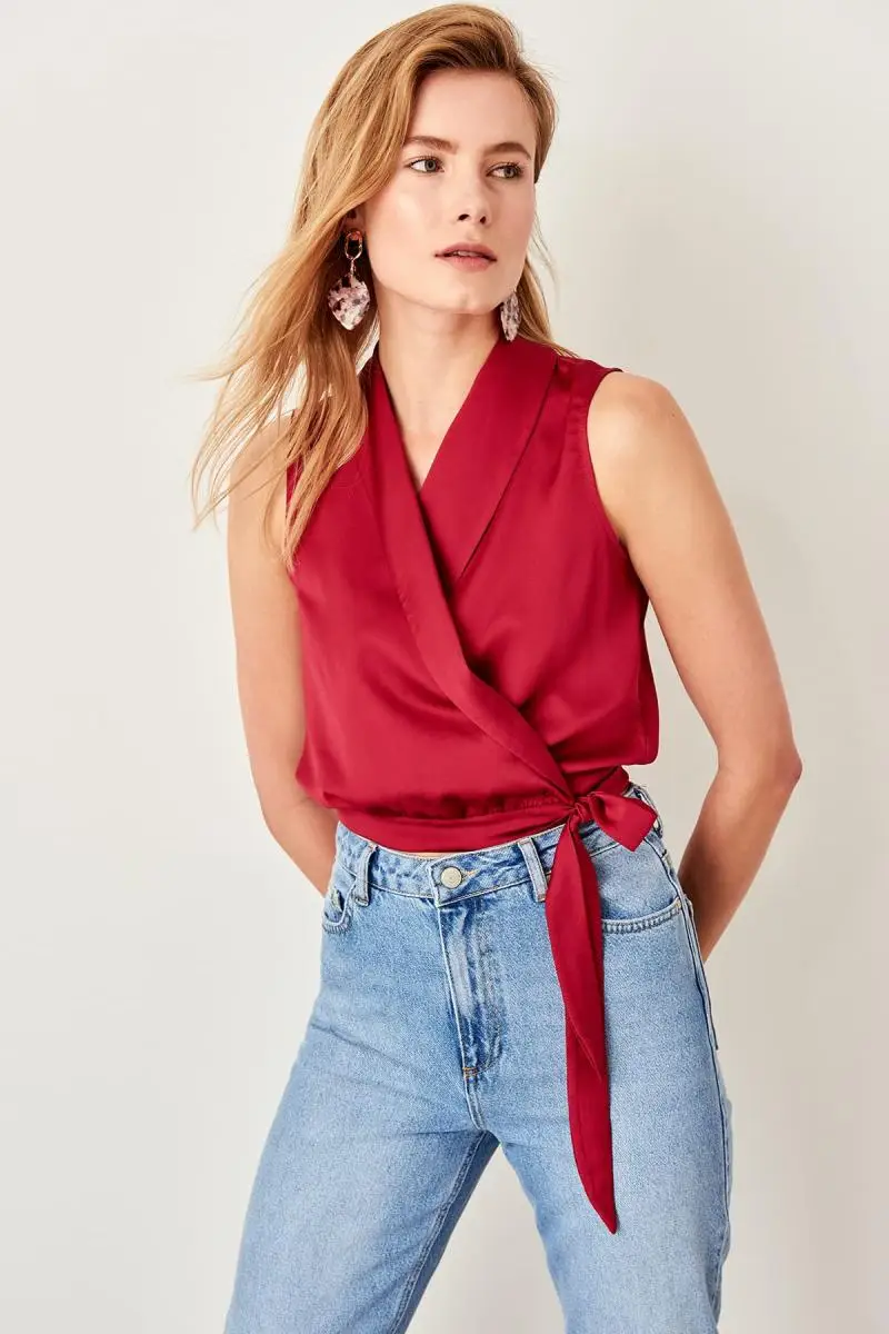 Trendyol бордовая муфта detaymi Bluz TWOSS19BB0424 |
