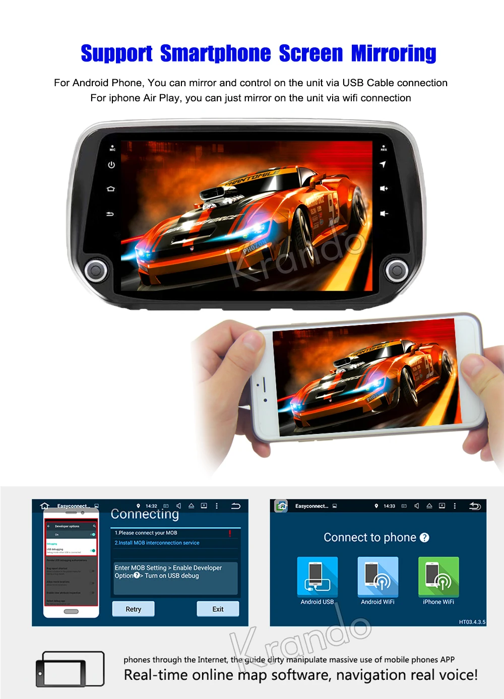 Krando Android 8 1 9 &quotбольшой экран Автомобильная Мультимедийная система Радио Аудио