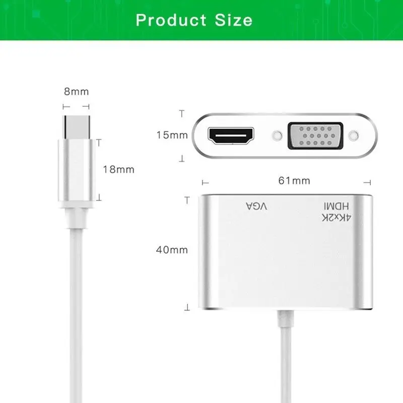 Usb Type C к Hdmi Vga адаптер папа женскому конвертер аудио видео кабель для Macbook телефона