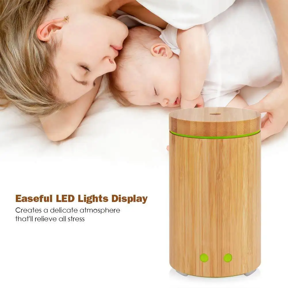 160ml Waterless Essential Oil Diffuser Real Bamboo Ultrasonic Aromatherapy Diffusers With 7 LED Colorful Lights | Бытовая техника