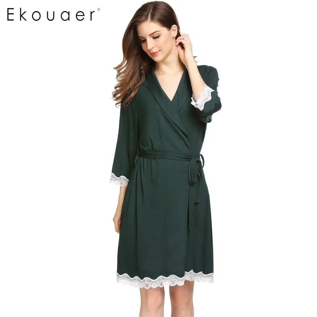 Ekouaer женский халат ночное белье с шалью воротник рукав 3/4 пояс короткий для женщин