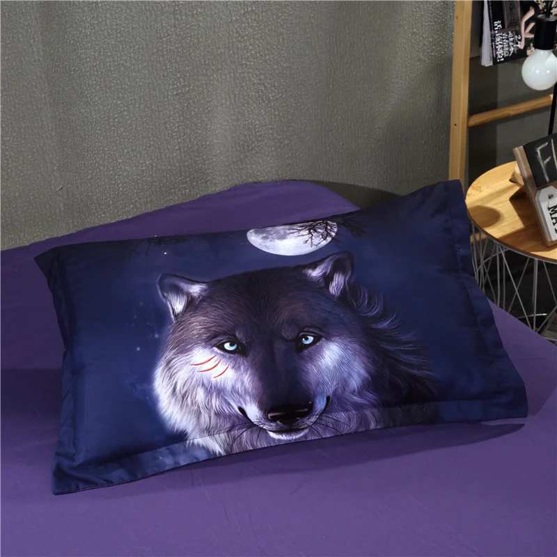 Комплект постельного белья волк с 3D рисунком яркий комплект пододеяльником и