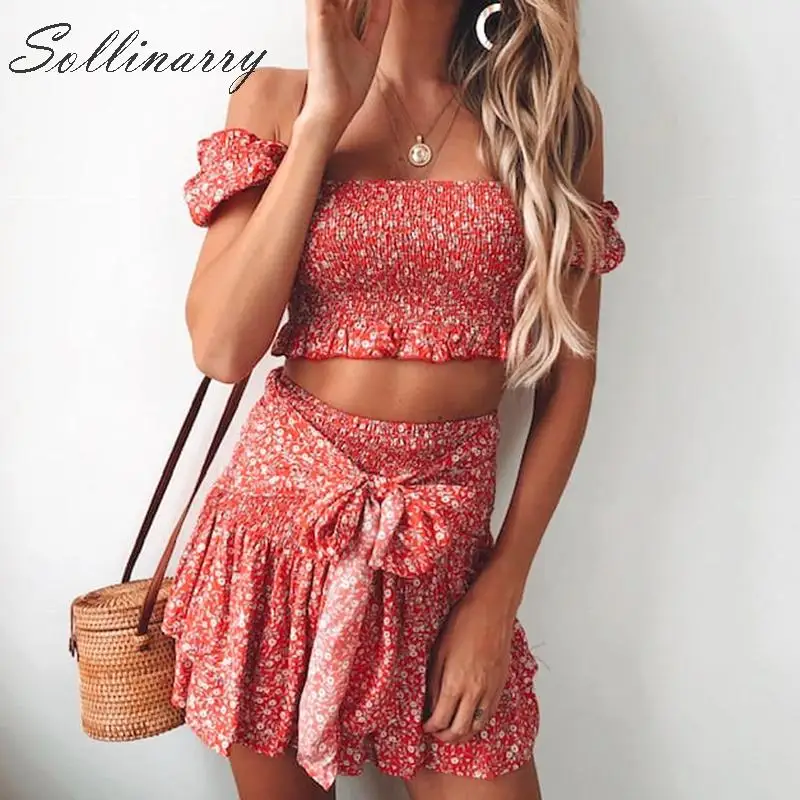 Sollinarry цветочный принтованная повседневная одежда Для женщин летние 2019 Новый