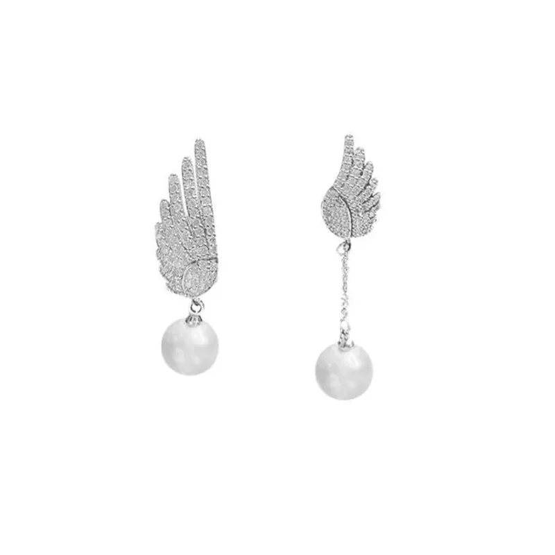 

FYUAN Classic Wing Zircon Asymmetry Earrings for Women Bijoux Exquisite Simulated Pearl Drop Dangle Earrings New Fashion Gifts