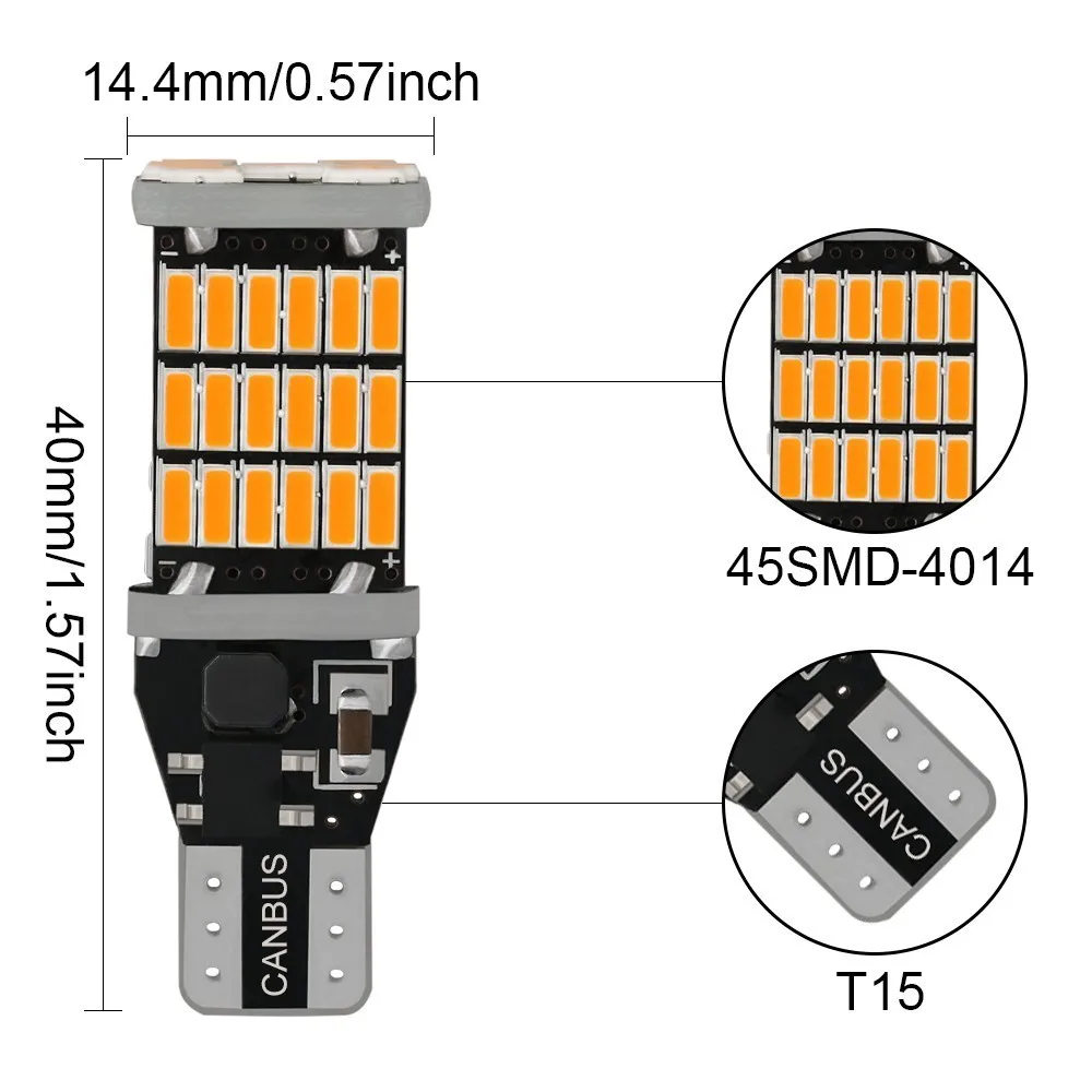 2шт T15 W16W 921 супер яркий 45 SMD 4014 светодиодный Canbus без ошибок резервный свет лампы