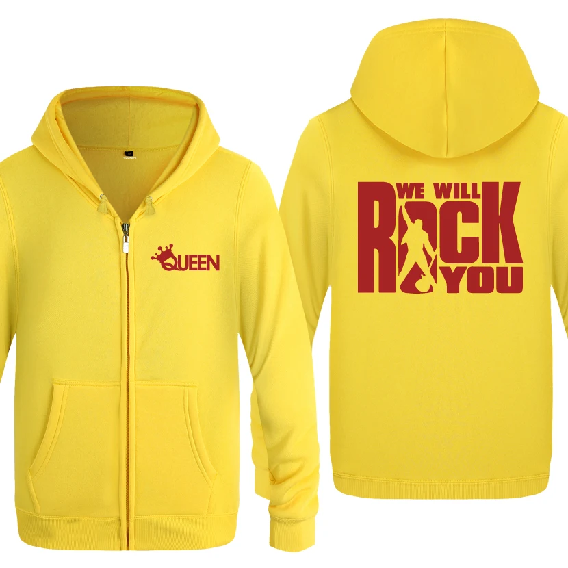 We Will Rock You Queen Band Hoodies Men 2018 Men's Fleece Zipper Cardigans Hooded Sweatshirts | Мужская одежда