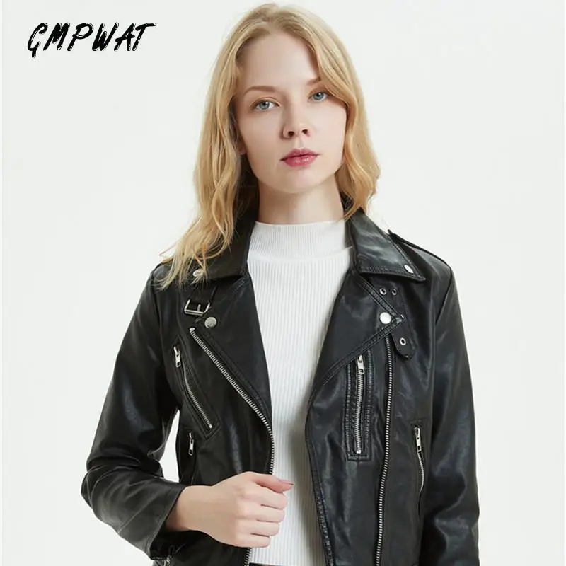 Повседневная женская кожаная куртка gmpват с коротким отложным воротником