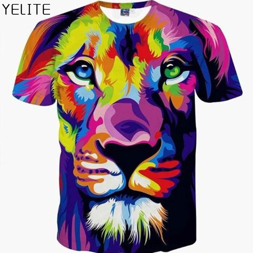 YELITE новая футболка с 3d принтом льва Стильная мужская анимеля летняя коротким
