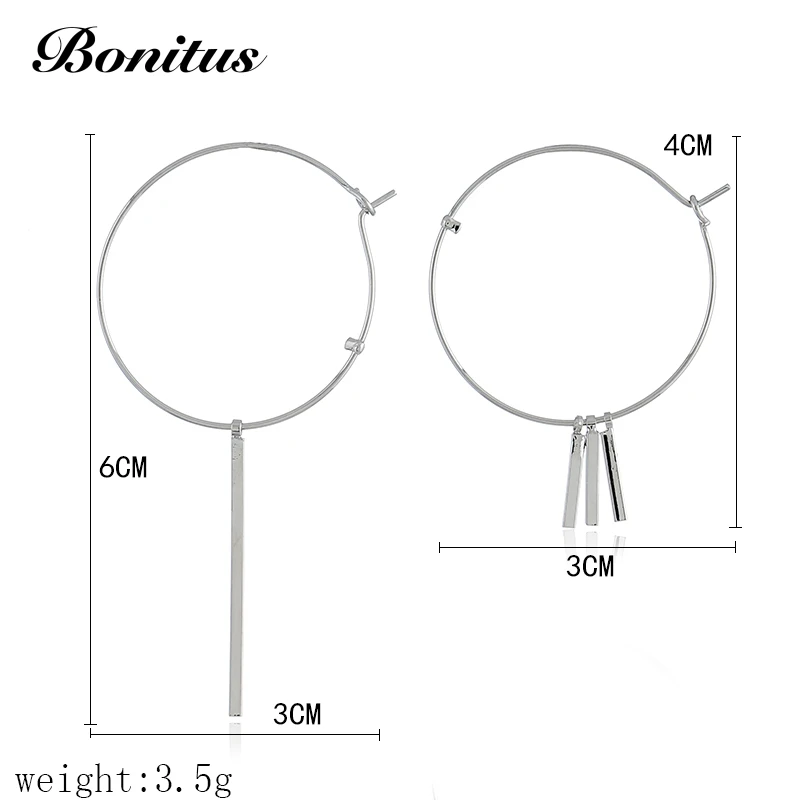 [Bonitus Jewelry] Модные Подвесные серьги 2018 Асимметричный обруч круглый ленточки для