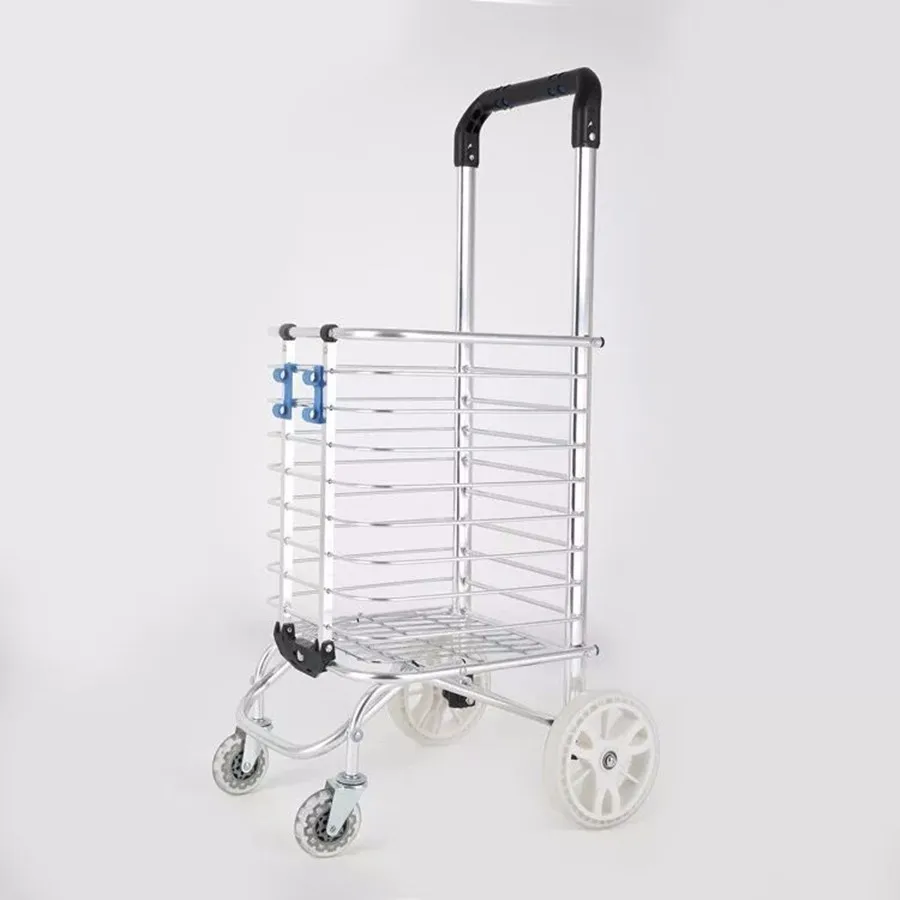 Thick Aluminum Alloy Fold Shopping Vehicle Outdoors Elderly Climb Stairs Buy Food Car Pull Rod Luggage Cart Supermarket Market