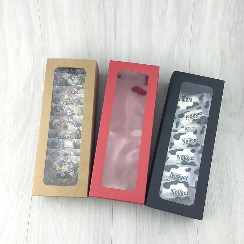 Коричневая крафт бумажная коробка с окном 5 шт. 25*9*5 см Подарочная Cajas De для печенья
