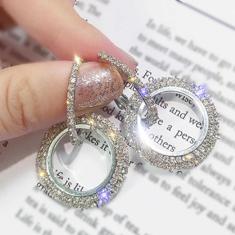 Crystal Round Luxury Jewelry Gift Earrings Geometric Fashion Hoop Women | Украшения и аксессуары