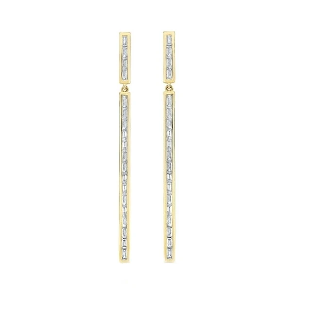 1 4 Ct багетной огранки D/VVS1 Solid 14 K желтое золото длинные бар серьги|Серьги| |