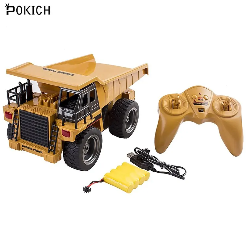 Pokich 2.4G 6CH Electric Rc Remote Control Alloy Full Functional Dump Truck Toy for Kids with Lights Metal Die-Cast Front-C |