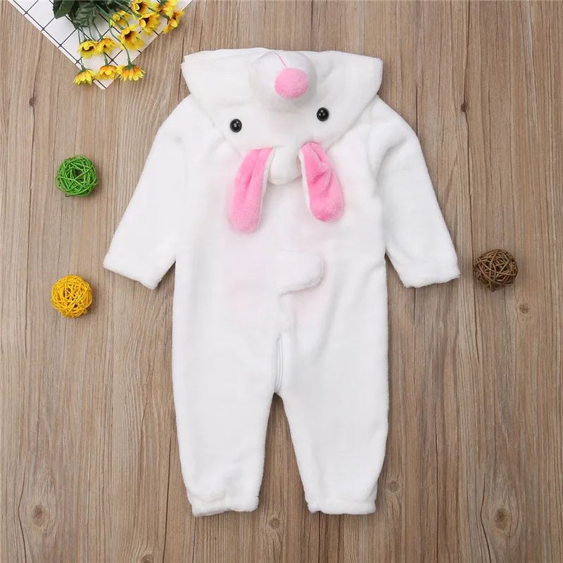 

Lovely Kid Baby Boy Girl Warm Rabbit Flannel Zipper Hooded Romper Bunny Soft Jumpsuit Outfit Baby's costumes Winter Baby Clothes