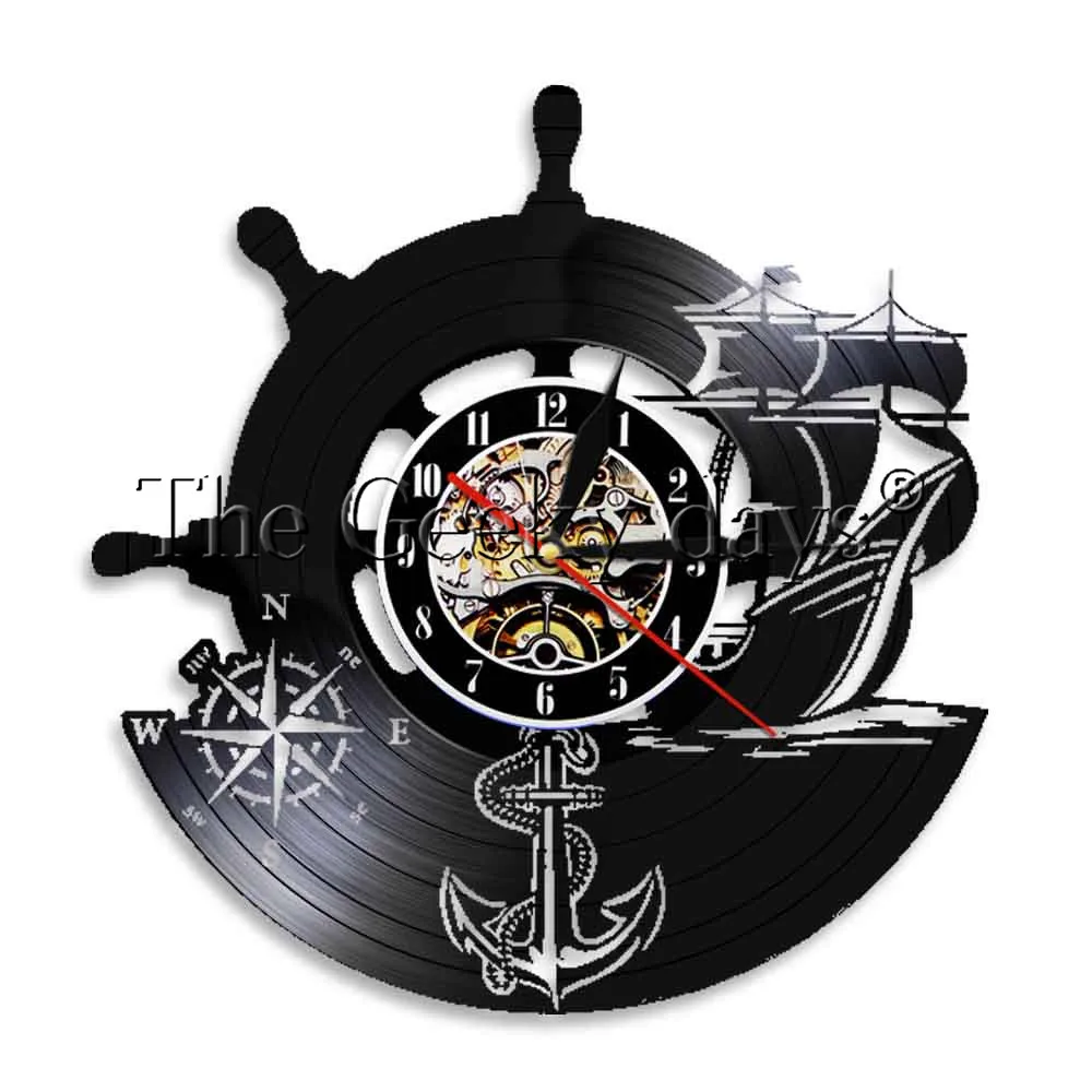 Настенные часы Якорь корабль виниловая пластина моряки настенные Военный компас