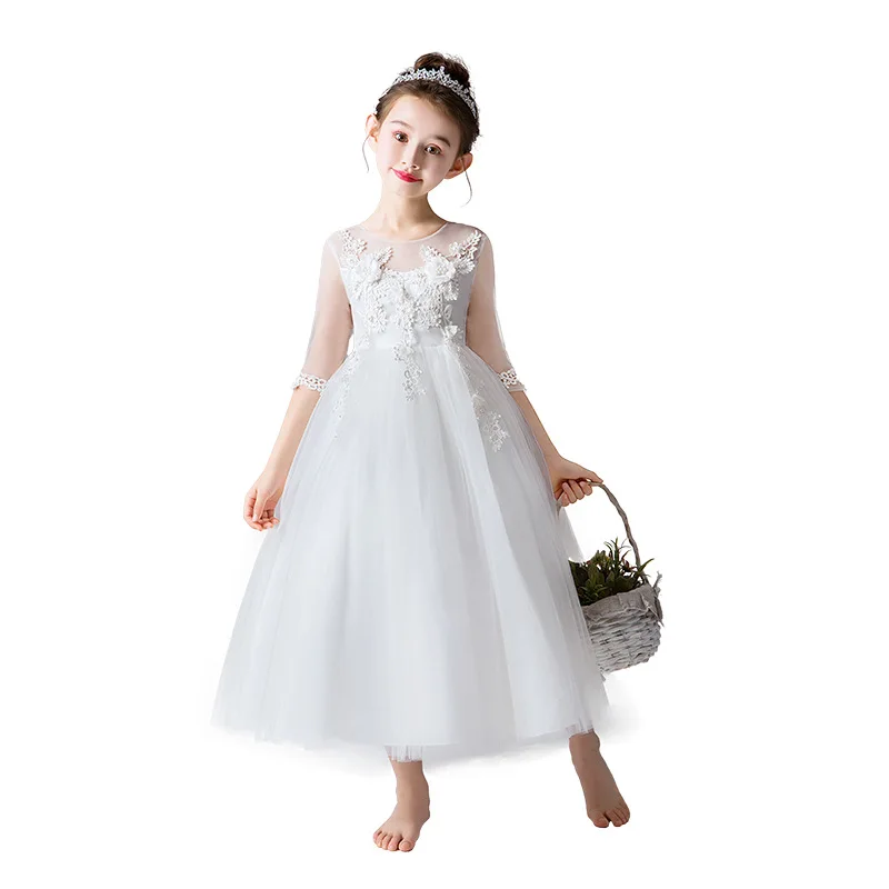 

graduation party gown age for 6 - 16 yrs teenage girl summer vintage long dress kids frocks white lace flower girls dresses 2021