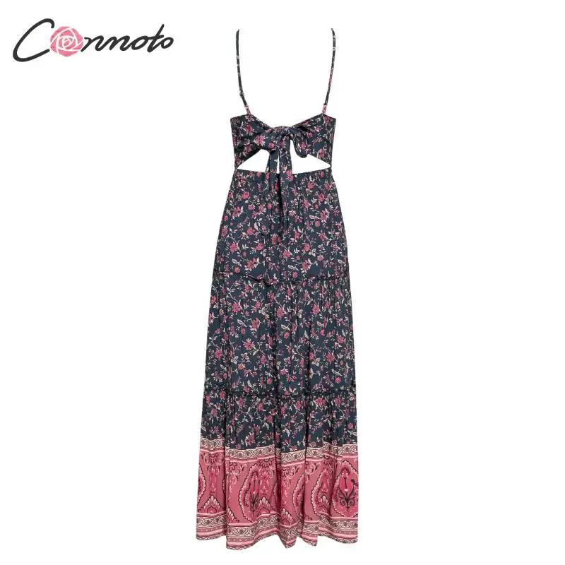 Conmoto Длинное летнее платье с открытой спиной длинное повседневное бантом