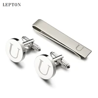 lepton letters cufflinks tie clips set silver color letters of an alphabet u cufflinks for mens shirt cuffs cufflink gemelos