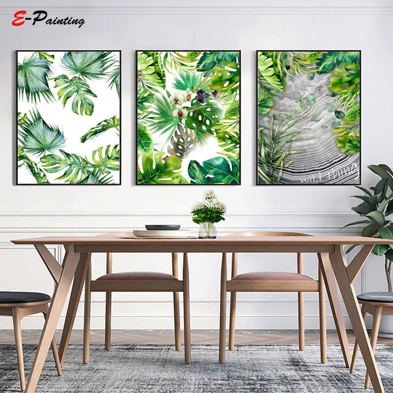 Modern Watercolor Wall Art Painting Jungle Green Leaf Tropical Trees Canvas Posters Living Room Decoration Picture Home Decor | Дом и сад