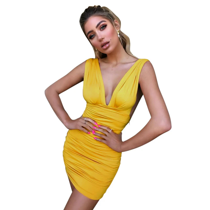 Для женщин летние пикантные Плиссированное бандаж без рукавов вечерние платья