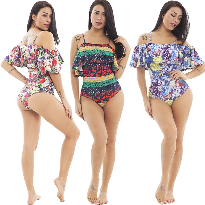 VITIANA Women Summer Beach Bodysuit 2019 Female Print Ruffles Vintage Backless Bodysuits Ladies Off Shoulder Sexy Swimsuit|Боди| |
