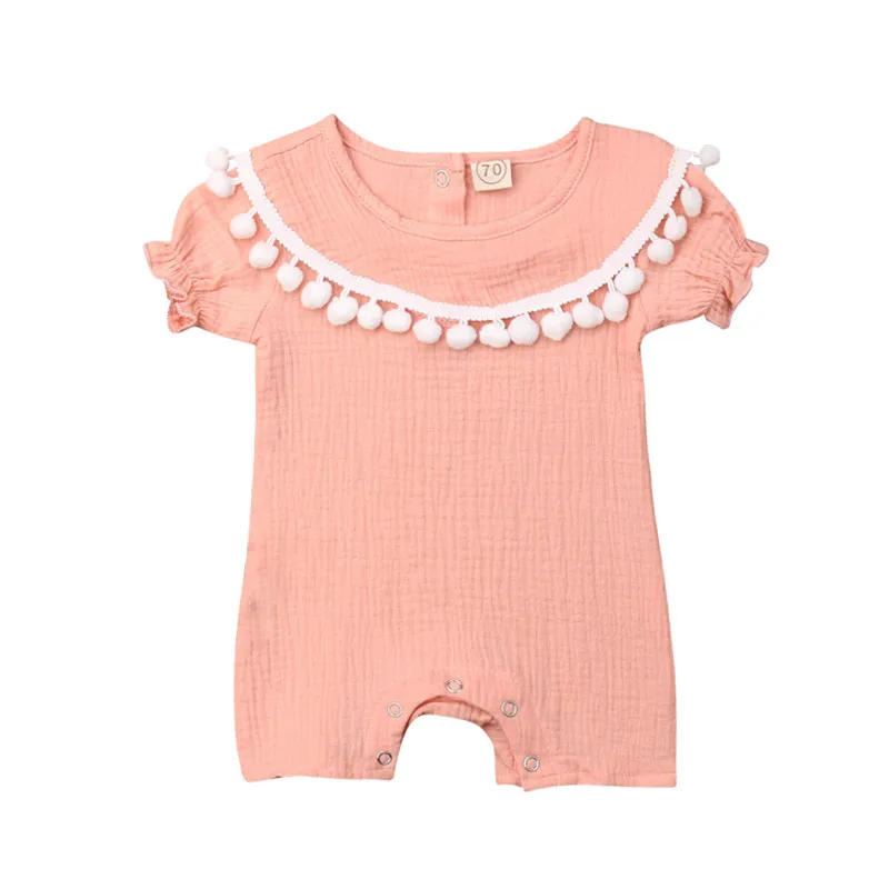 

pudcoco Newborn Baby Girl Clothes Rompers Ropa bebe girls Solid Pink Ball Tassel Cotton Romper Jumpsuit Outfits