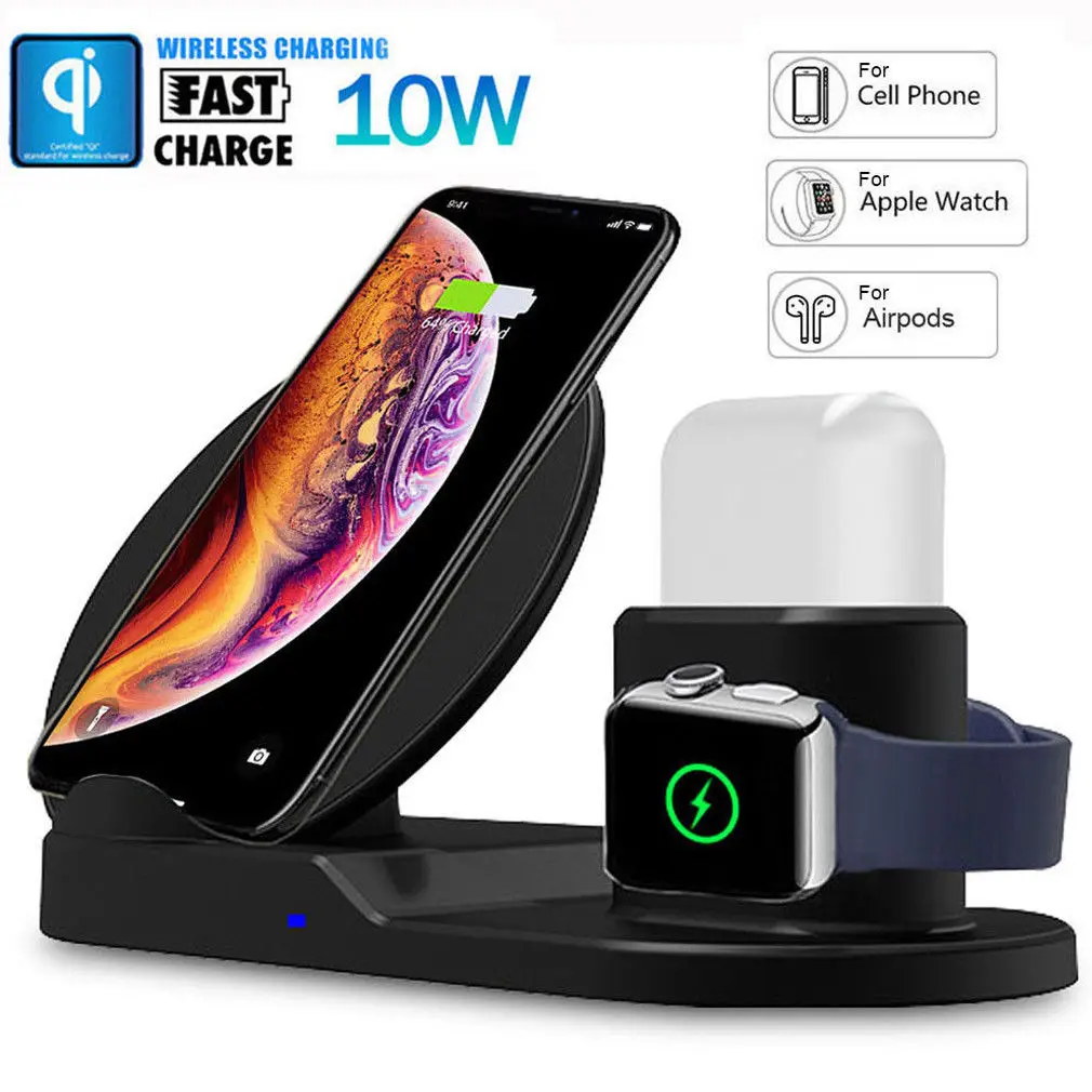 3 в 1 Беспроводная подставка для зарядного устройства iPhone X Apple Watch Airpods зарядная