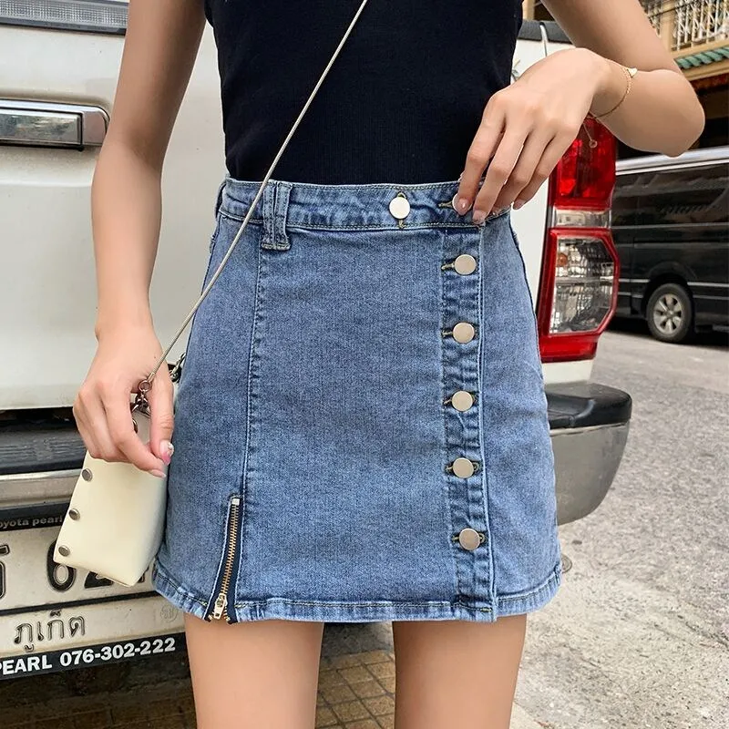 Джинсовая мини-юбка с высокой талией и кнопками 2019 | Женская одежда