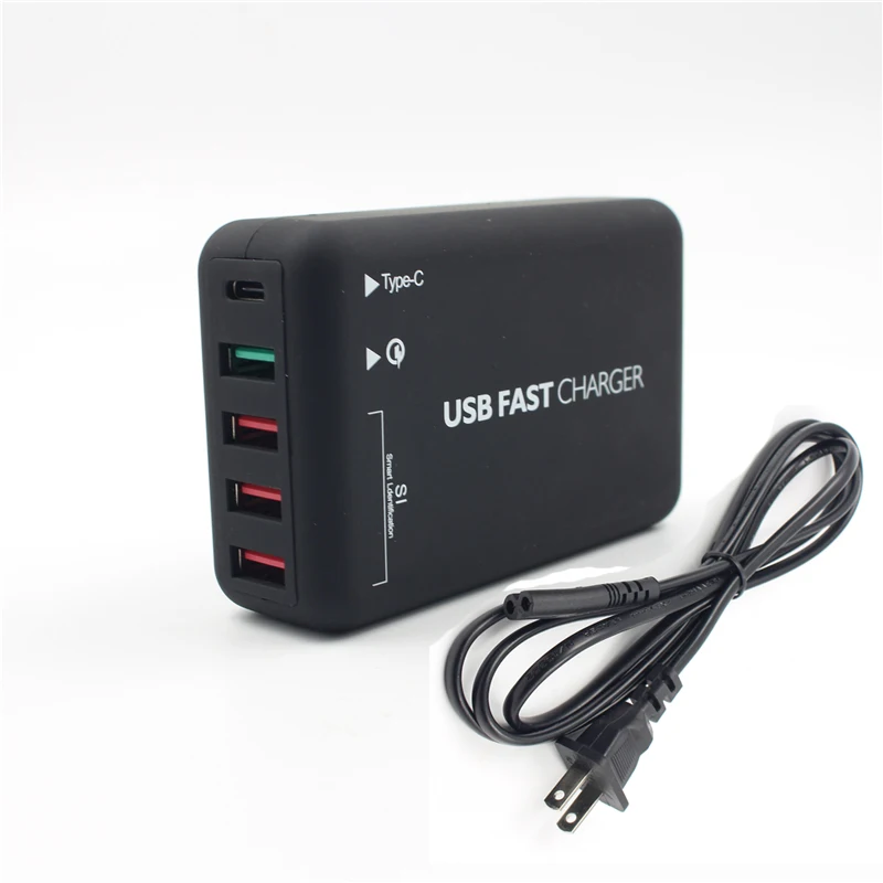 USB Type C быстрое зарядное устройство с 5 портами 50 Вт QC3.0 интеллектуальная