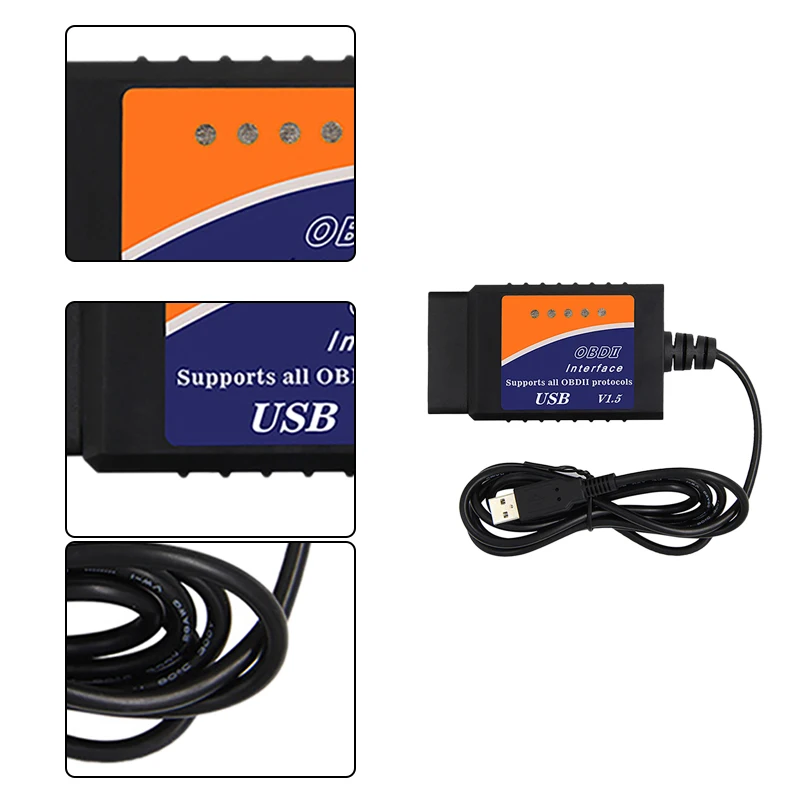 ELM327 USB V1.5 OBD2 Авто сканер неисправностей OBDII компьютерный детектор| |