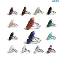 multi color hand made hexagonal natural stone adjustable ring jewelry mens female personality