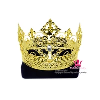 men tiara king crown imperial medieval crowns cosplay model show hair jewelry gold metal prince hairwear vintage crowns mo200