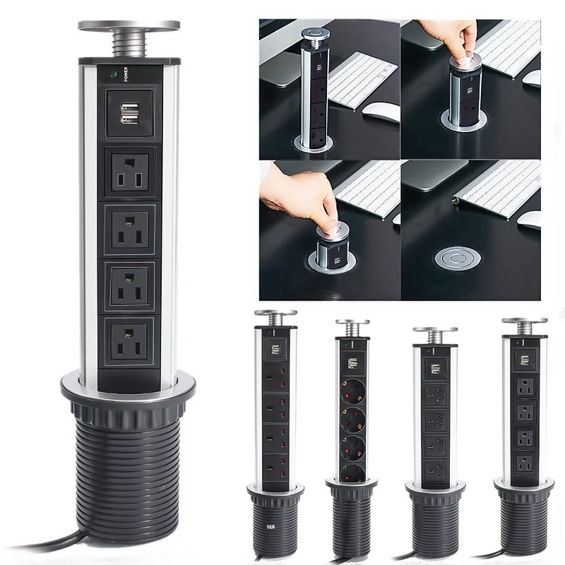 CLAITE 4 штепсельные розетки 2 USB 250V 13A 2500W Вверх электрическая розетка Выдвижная