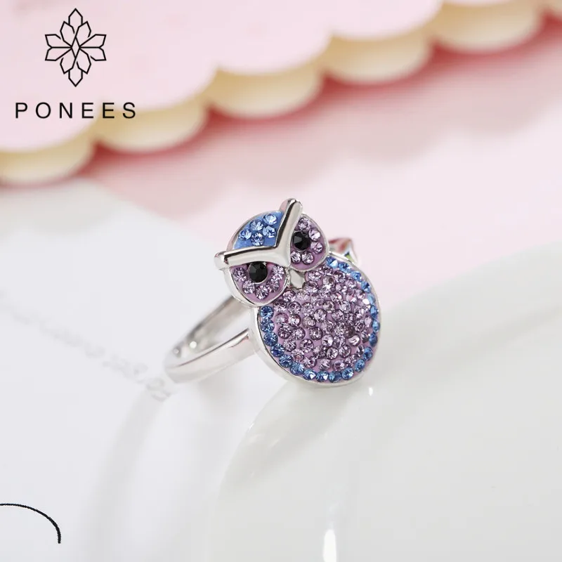 Новое модное светящееся кольцо PONEES совы для женщин кольца с родиевым кристаллом