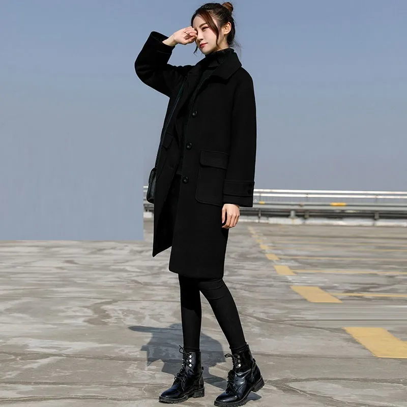 Женское шерстяное пальто с длинным рукавом Элегантное повседневное длинное