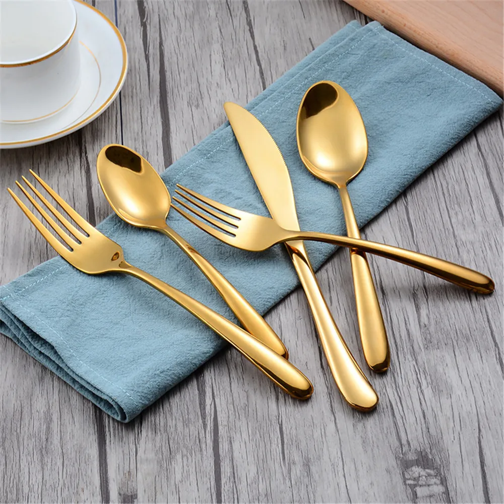 

Dinnerware Set 304 Stainless Steel Cutlery Set Black Knife Fork Set Tableware Gold Silver Cutleries Western Food Set 5 Pieces