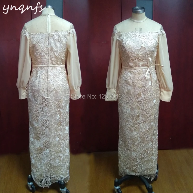 YNQNFS M121 Robe Soiree Дубай длинный рукав до щиколотки цвета шампанского платья для матери невесты кружевное платье для свадебной вечеринки одежда для гостей