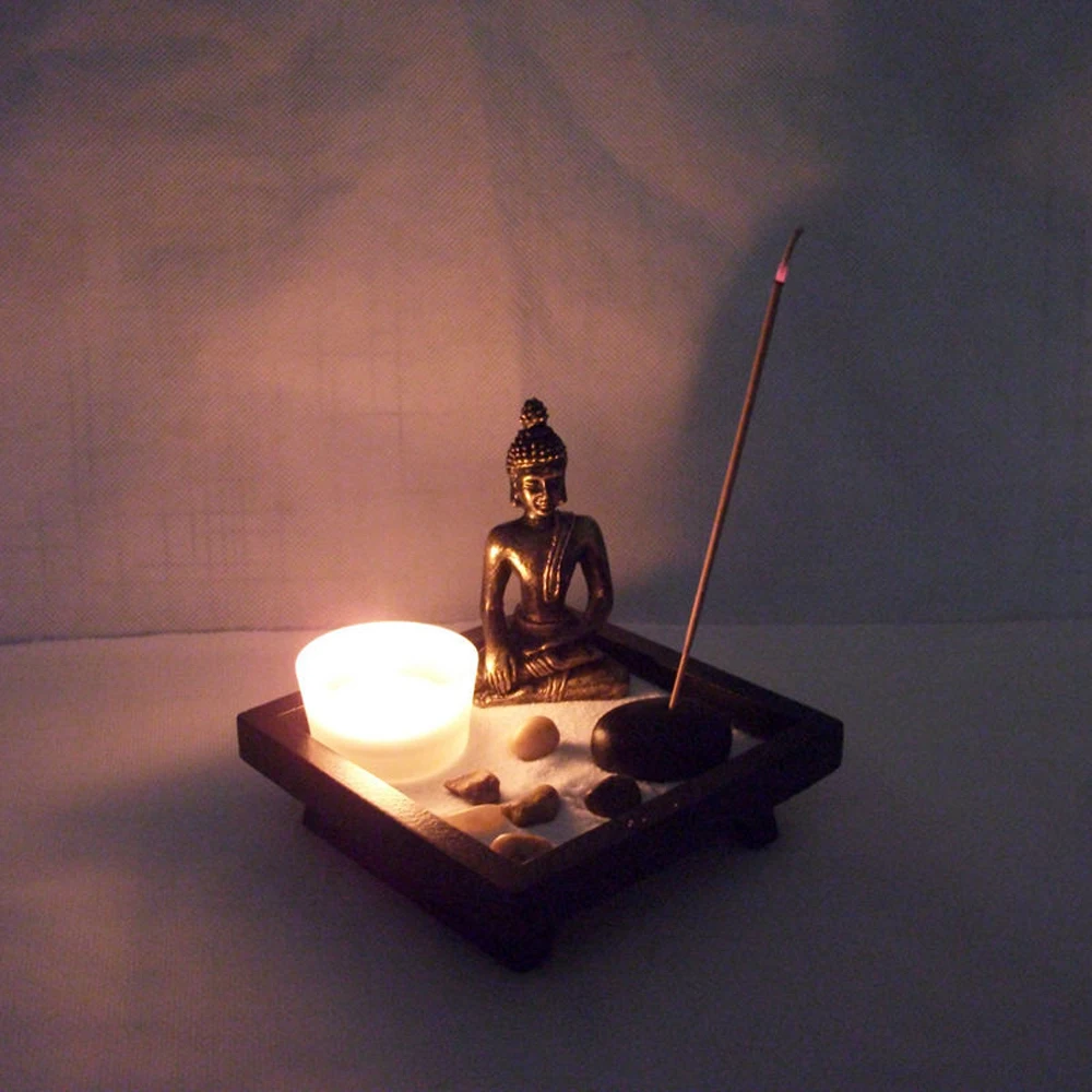 Смола статуэтка Будды орнамент Joss stick благовония набор подсвечников домашний